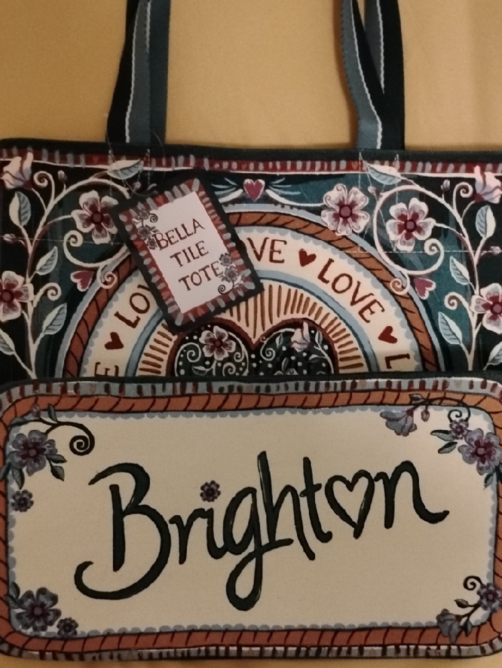 Brighton Bella Tile Canvas Tote Love Is All You Need NWT - Picture 3 of 5